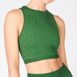 FABLETICS Women's Seamless Crop Top in Palm Green-Lime Twist / Size M.